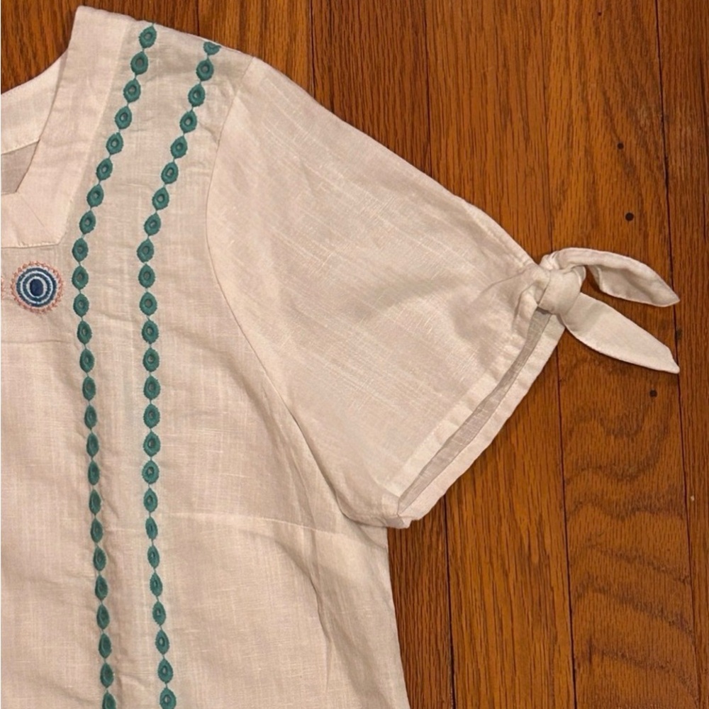 Talbots 55% Linen Embroidered Square Neck Top - Size M - Picture 3 of 12